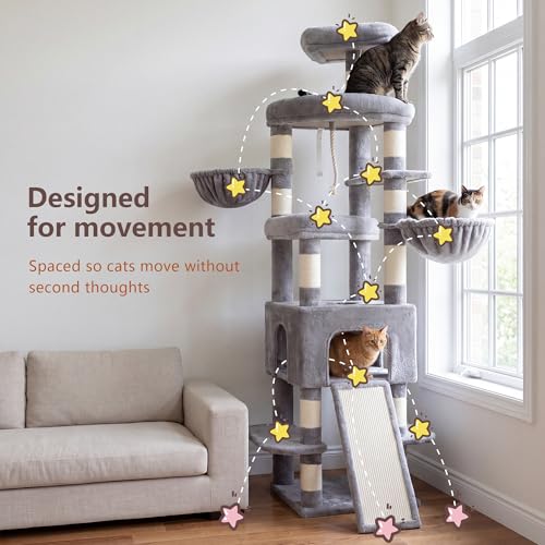 Cat Tree 82.7″ Extra Tall Cat Tower for Large Cats Adult HCT063W (82.7 inch / Light Gray)