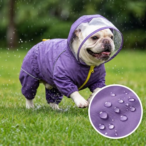 Dog Raincoat Rain Jacket with Clear Hood and Broad Chest Fit (Purple / X-Large)