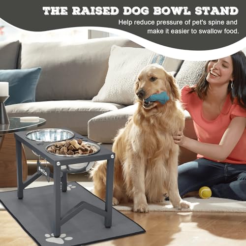 Elevated Dog Bowls (Grey-58oz x 2 / Height: 11.8")
