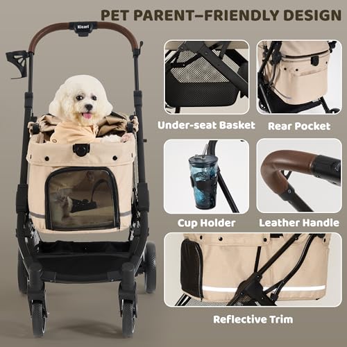 All Terrain Dog Stroller for Small to Medium Dogs (Vanilla Beige)