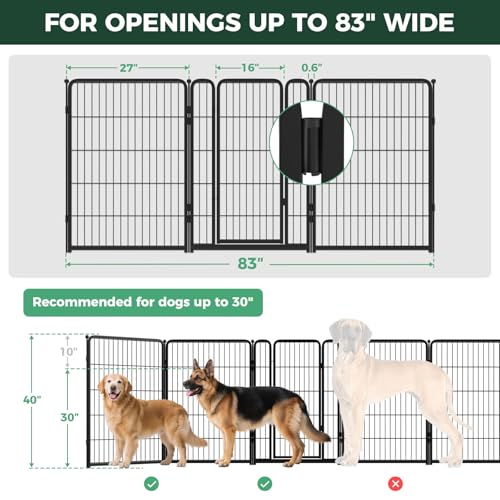 Dog Gate Extra Wide Adjustable for Openings Up to 83" (Black / Up to 83" W【2 Panels + 1 Door】 / 40"H)
