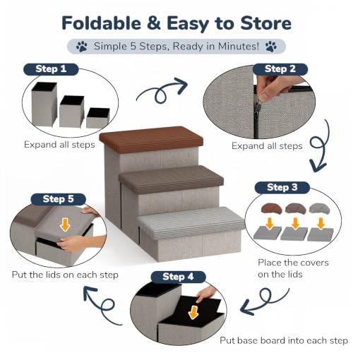 3 Step Wide Dog Stairs 18" H with 3 Colors Covers (Covered Colorful / 30"D x 17"W x 17.7"H)