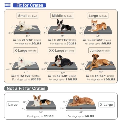 Outdoor Waterproof Orthopedic Dog Bed for Large Dogs (Grey / 36.0"L x 27.0"W x 3.0"Th)