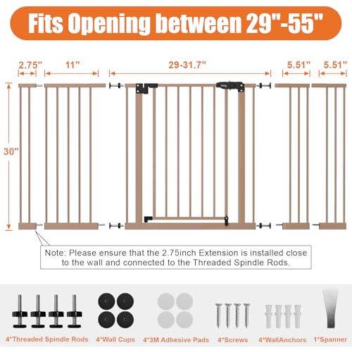 29" 55" Extra Wide Baby Gate (Brown / 29-55"Wide, 30"Tall)