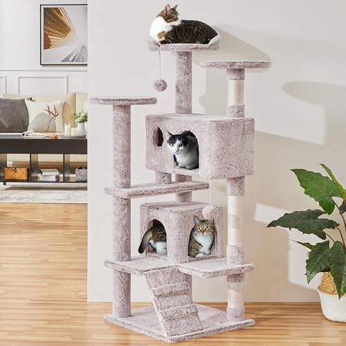54in Cat Tree Tower (Brown/White / 54in)