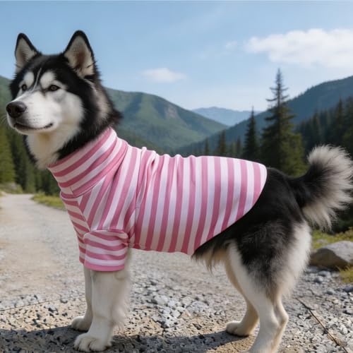 Turtleneck Dog Shirt Cute Doggie Embroidery Super Soft Dog Sweatshirt Stretchy Striped Puppy Pullover for Cats Small Medium Large Dogs (Pink Striped / XX-Large)