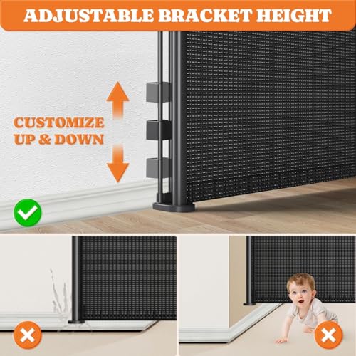 Extra Tall Retractable Baby Gates (Black / 51" Tall x 120" Wide)