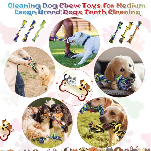 24 Pack Dog Rope Toys 10 Inch Cotton 2 Knot Chew for Large Dogs