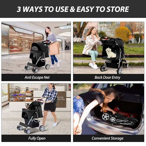 Foldable 4 Wheel Pet Stroller for Dogs Cats 10 (Black)