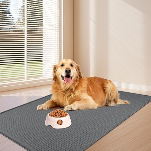 Dog Food Mat 40''x28'' Extra Large Dog Mat for Food and Water (40"L x 28"W / Dark Grey)