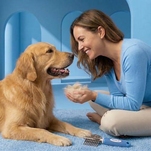 Poodle Dematting Fur Rake Comb Brush for Dogs and Cats (Blue / Dematting Comb)