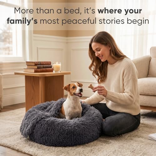 Covered Medium Dog Bed with Blanket Attached Calming Burrow Deep Grey (26.0"L x 26.0"W x 9.0"Th / Grey)