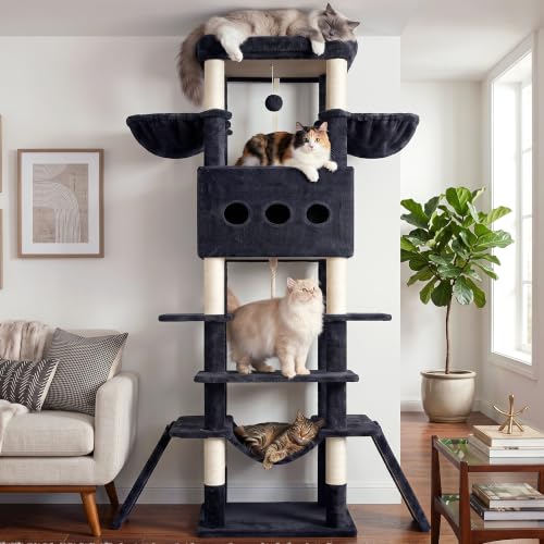 Cat Tree 78.7'' Tall Tower with Extra Wide Top Platform GCT804G (78.7 inches / Smoky gray)