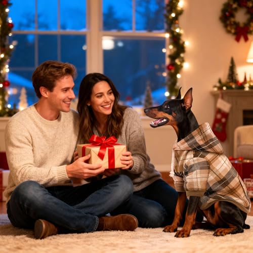 Dog Basic Hoodie Soft Dog Clothes Cold Weather Sweaters for Medium Large Dogs Cozy Fabric Warm Sweatshirt with Leash Hole for Boys (Khaki Plaid / S(Back: 12.6",Chest:18.11", 5-10 lbs))
