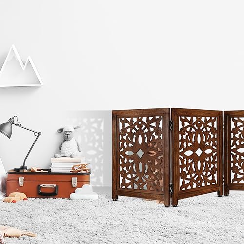 Lightnpro Wooden Pet Gate (Natural Burnt Flower / 24x54 - Rusty)