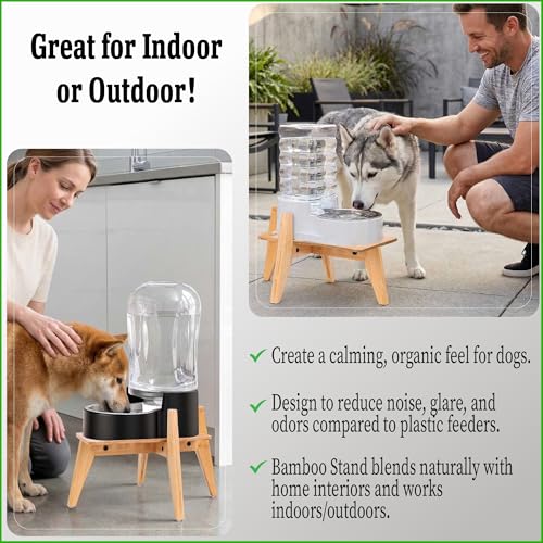 Dog Water and Food Dispenser Stand for Large Dogs (Large (Rectangular) / Bamboo-DL)