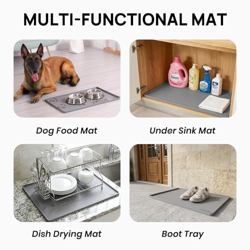 22" x 14" Silicone Dog Food Mat Waterproof (Gray / 22" x 14")