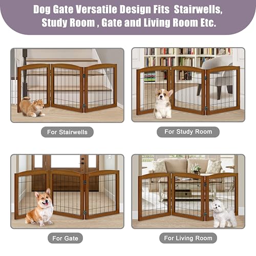 3 Panel Freestanding Foldable Wooden Dog Gate (24"Height-3 Panel / Oak Cherry)