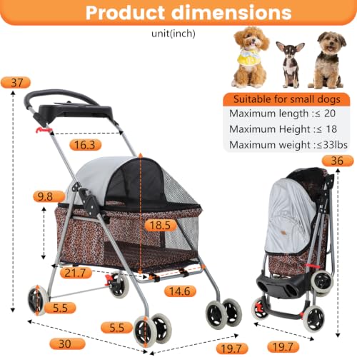 Foldable Pet Stroller for Small (Leopard Skin)