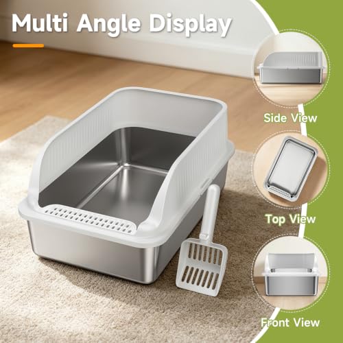 Stainless Steel Cat Litter Box with Lid (Grey XL)