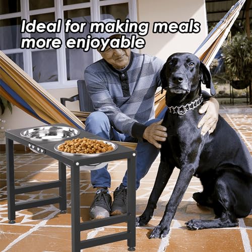 Metal Elevated Dog Bowl for Large 𝐋𝐚𝐫𝐠𝐞 Raised Bowl Stand with Sprill Proof Mat and 2000ML Pet Bowls (Black - XL Cute Dog Mat / Height:16inch)