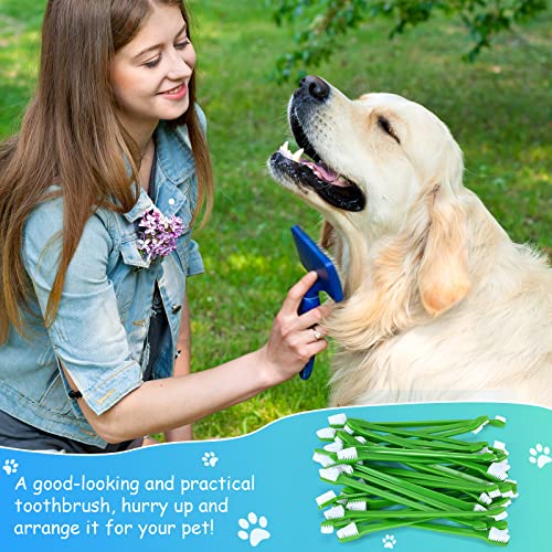 70 Pcs Dog Toothbrush Bulk Pets Dual Headed Dental Brushes (Green)
