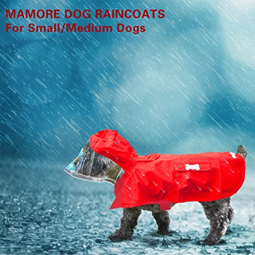 Dog Raincoat Waterproof Rain Poncho with Hoodie (Medium: 13-22lbs / Red)