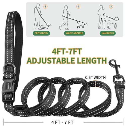 Hands Free Dog Leash with Poop Bag Holder (Black)