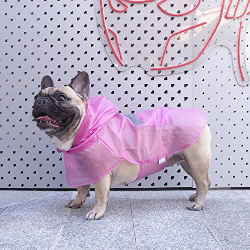 French Bulldog Raincoat Frenchie Pitbull Rain Coat Jacket Poncho Packable Waterproof Adjustable with Reflective Straps Lightweight for Short Thick Medium Dogs (Pink / Large ( 25 - 35 lbs ))