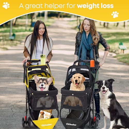 Pet Stroller Dog Stroller for Small Medium Dogs Cats (Yellow)