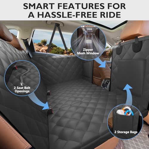 Hard Bottom Dog Car Seat Cover for Back Seat (L - For Cars/ Mid-Size SUV/ Small Truck / Jet Black)
