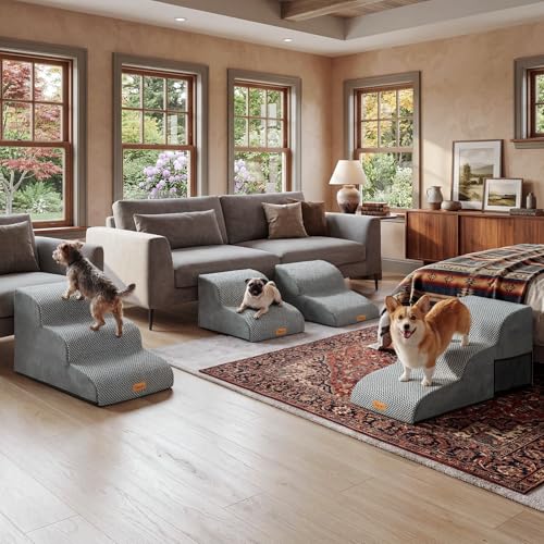 High Density Extended Foam Dog Ramp&Steps 2 Tiers (Grey / 21.7*15.7*11.8)