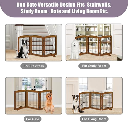 3 Panel Freestanding Adjustable Wooden Dog Gate (30"Height-3 Panel / Oak Cherry)