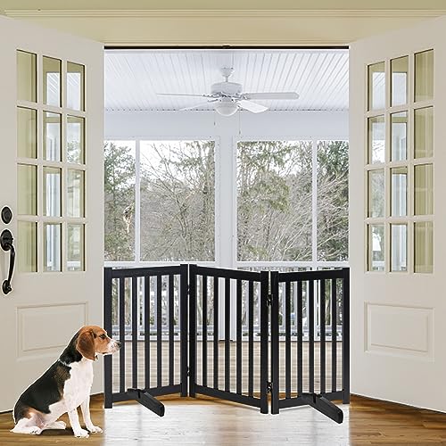 Wooden Free Standing Dog Gate 60" W x 30" H (Black / 60"W x 30"H)