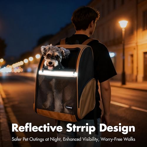 Pet Backpack Carrier (Brown / 13.7"L x 12.0"W x 18.0"H)