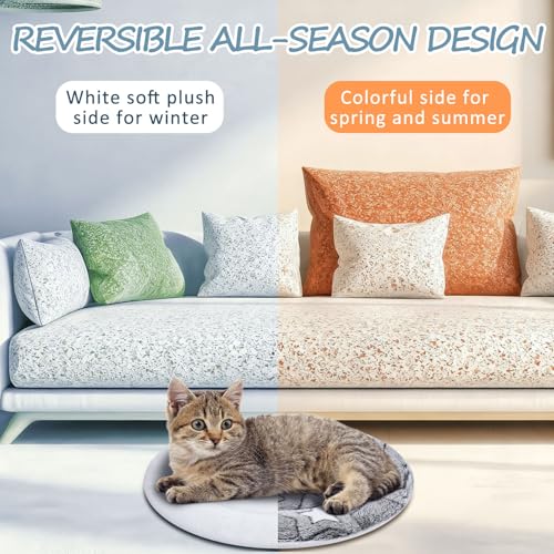 2 Pack Self Heating Cat Pad Self Heating Cat Bed Machine Washable Heat Pet Mat Reversible Body Thermal Warm Round Dog Bed Crate Blanket for Feral and Indoor Cats (16'' / Double Star)