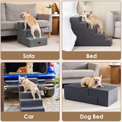 Dog Stairs for Small Dogs 16.5" H (Grey / Extra Wide 16.5" x 21" x 16.5")