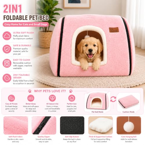 cat Bed cave cat beds for Indoor Cats (L:(20.4"×15.5"×15") / Pink)