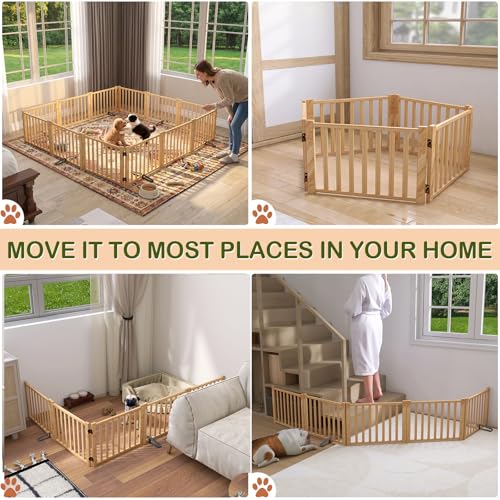 Wooden Freestanding Dog Gate Indoor (【5 Panels】H:16.9")
