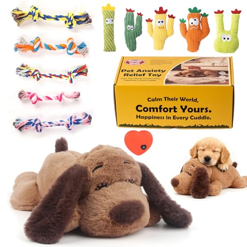 Puppy Heartbeat Toy Dog Anxiety Relief Sleep Calming Aid Heartbeat Stuffed Animal Behavioral Crate Kennel Training Heartbeat Plush Toy for Small (Brown-C)