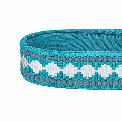 3 Colors 3M Reflective Jacquard Neoprene Padded Adjustable Dog Collar (Small / Polyester Buckle- Peacock)