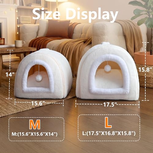 Cat Bed for Indoor Cats (Cream / L:(17.5"×16.8"×15.8"))