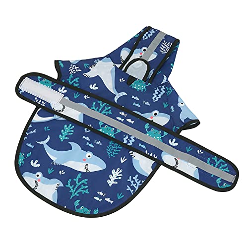 Dog Raincoat with Hood & Leash Hole S (Small / Sharks)