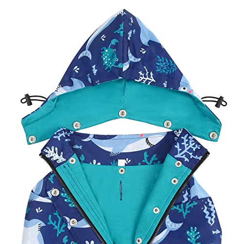 Premium 2 Layer Zip Dog Raincoat Poncho w (Large / Sharks)