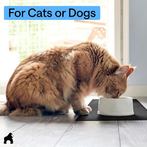Dog Food Mat 100% Waterproof Silicone (Black / 32"l X 24"w)