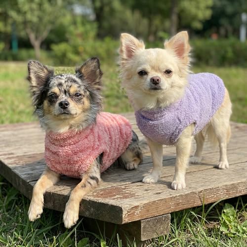 2 Pack Striped Fleece Dog Sweater (Small / Pink-Lavender)
