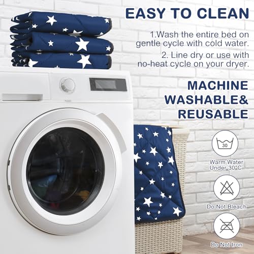 4 Pack Self Warming Cat Bed Self Heating Cat Mat Star Pattern Soft Dog Crate Pad Thermal Pet Mat Anti Slip Kennel Dog Washable Warming Bed for Outdoor Indoor (12 x 12 Inch / Blue)