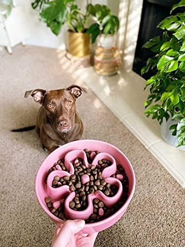 Dog Bowls Slow Feeder Ceramic (Pink+Green(2 Pieces) / M-1.5 Cups)
