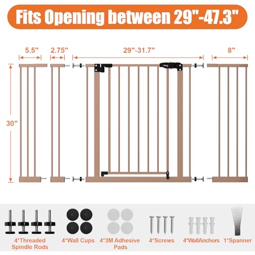 29" 47.3" Extra Wide Baby Gate for Stairs (Brown / 29-47.3"Wide, 30"Tall)