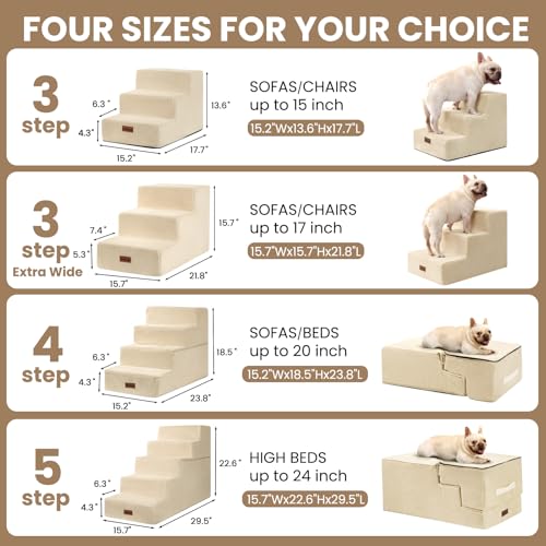 Dog Steps for Bed & Couch (Beige / 4-Step 18.5" H)